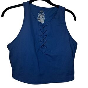 JoyLab Women's Blue Lace-Up sports bra crop Top